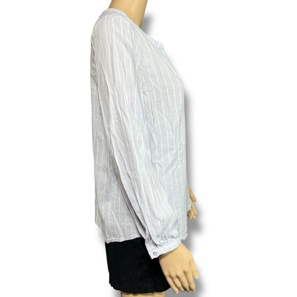 Old Navy Womens Blouse Top Shirt Long Sleeve V Neck Pullover Blue White Stripe M - Picture 2 of 9